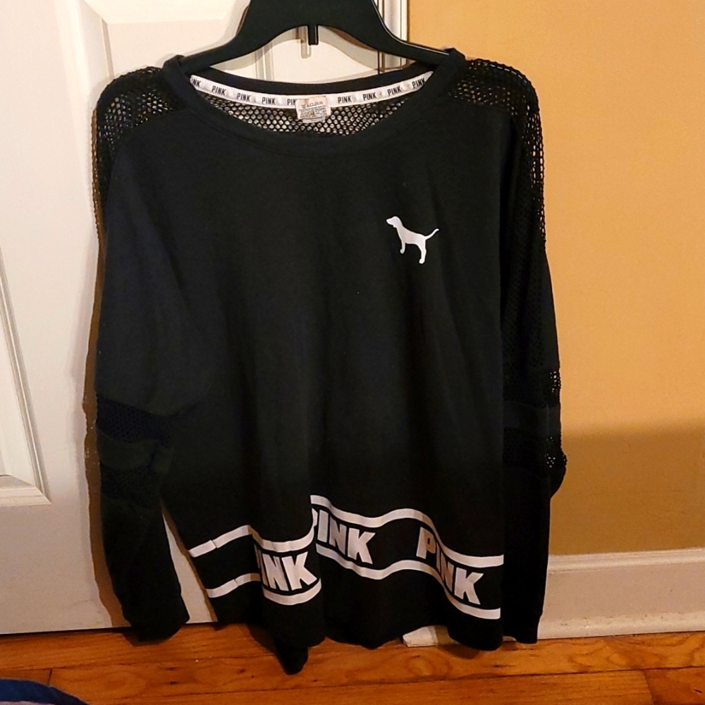 EUC Victoria Secret PINK black long sleeve mesh loose fit top